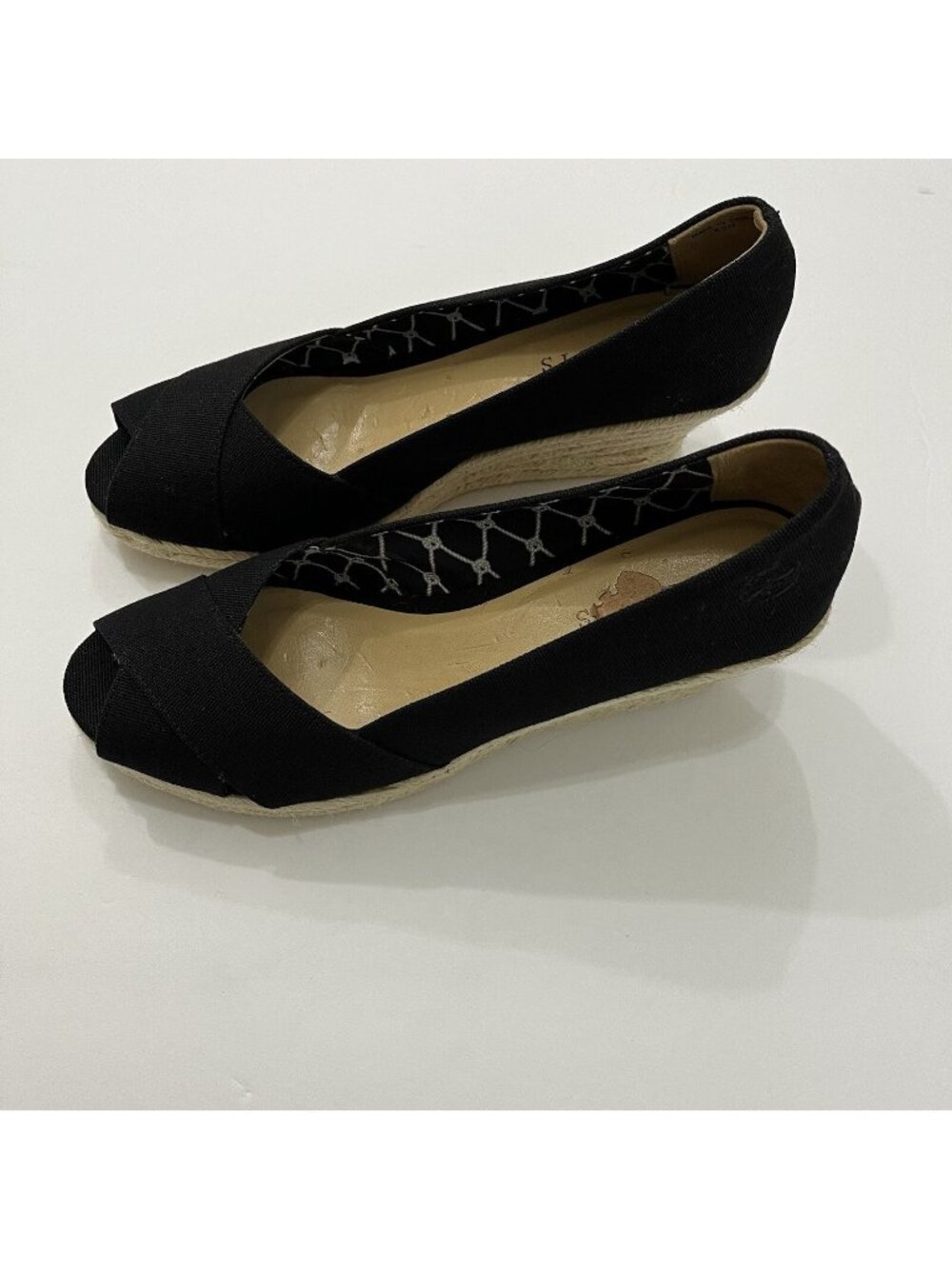 Talbots Black Canvas Peep Toe Sip On Espadrille Wedge Sandal